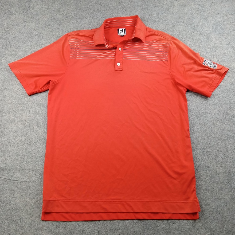 FootJoy Polo Shirt‎ Mens Large Red Stripe Athletic Fit Golf Stretch Performance
